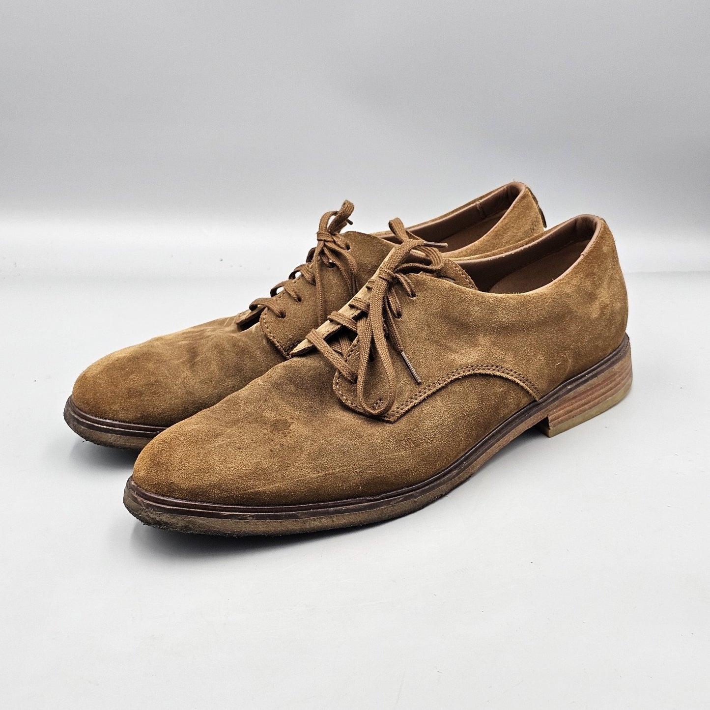 Clarks Men's Size 13 M Tan Suede Crepe Sole Casual Dress Oxfords READ
