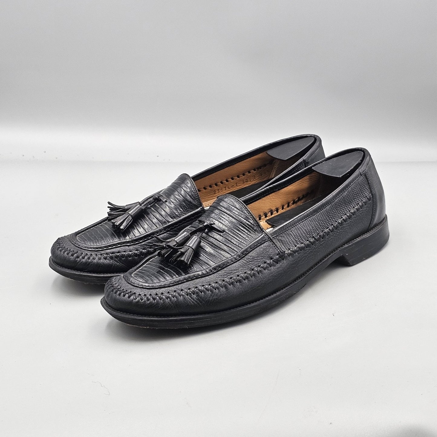 Peter Huber Mens Size 11.5 US Black Exotic Lizard Skin Tassel Dress Loafers READ