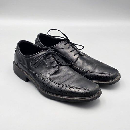 Ecco Men's Size 44 EU 10 US GUC Perforated Black Leather Bicycle Toe Oxfords