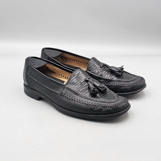 Peter Huber Mens Size 11.5 US Black Exotic Lizard Skin Tassel Dress Loafers READ