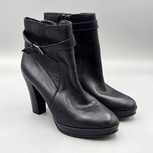 Arturo Chiang Women's Size 9.5 M Primo Black Leather Buckle Platform Heel Boots