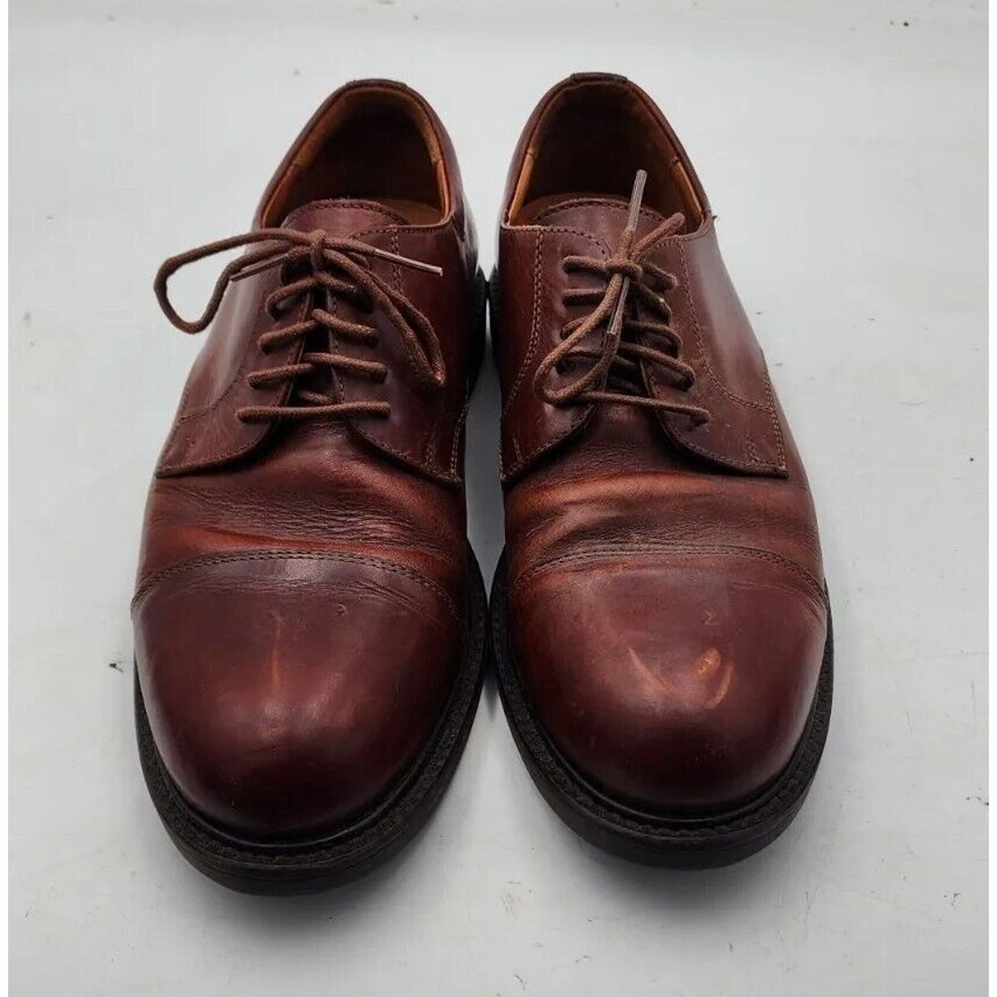 Johnston & Murphy Mens Size 10.5 Handcrafted Brown Leather Cap Toe Oxfords Shoes