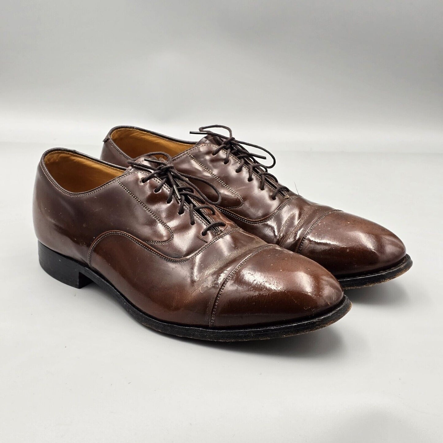 Johnson & Murphy Mens Size 11 D Optima Brown Leather Cap Toe Oxfords Dress Shoes