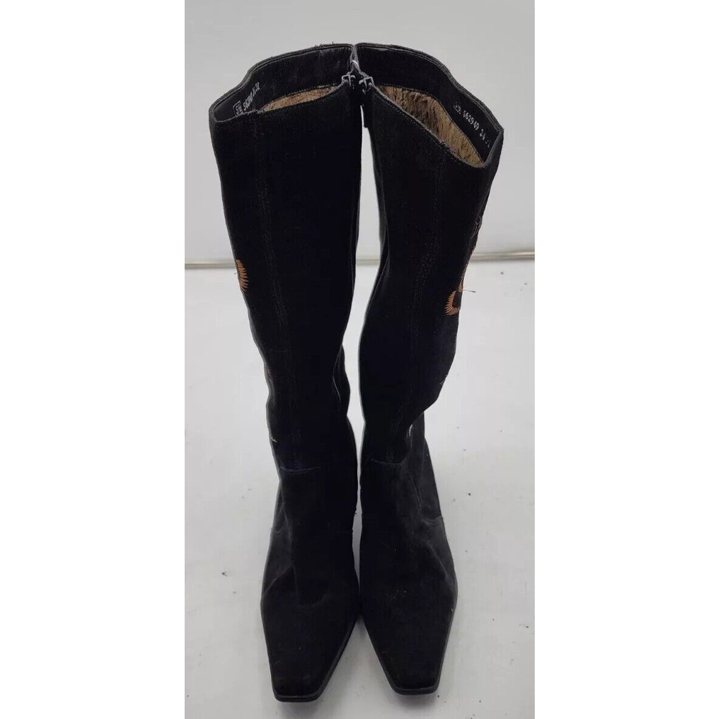 DORNDORF Women's Size 5.5 Black Suede Embroidered Zip-Up Knee High Heeled Boots