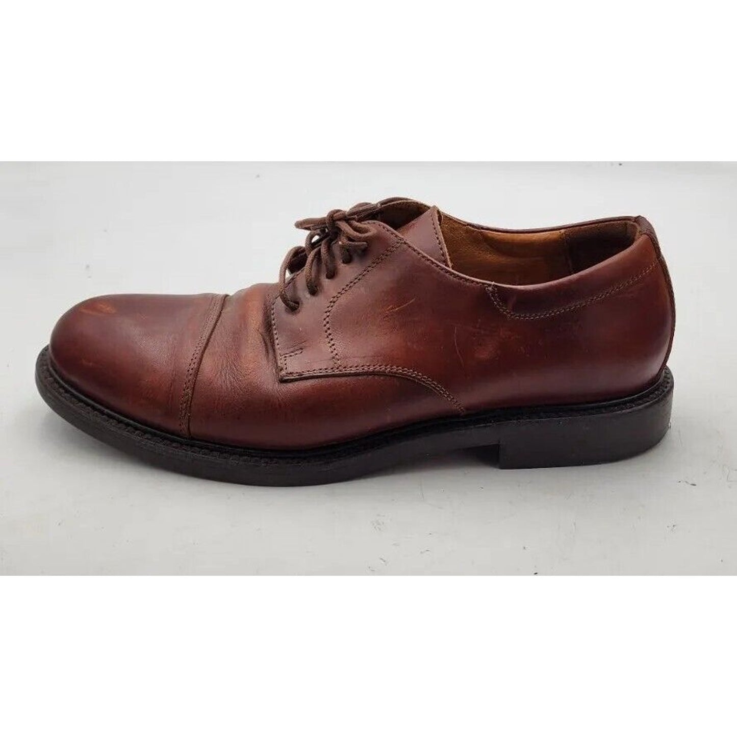 Johnston & Murphy Mens Size 10.5 Handcrafted Brown Leather Cap Toe Oxfords Shoes