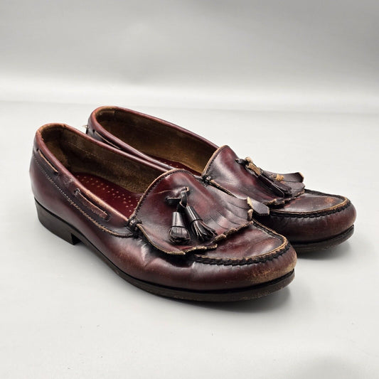 GH Bass Men's Size 7.5 E Weejuns Burgundy Leather Slip On Tassel Kiltie Loafers