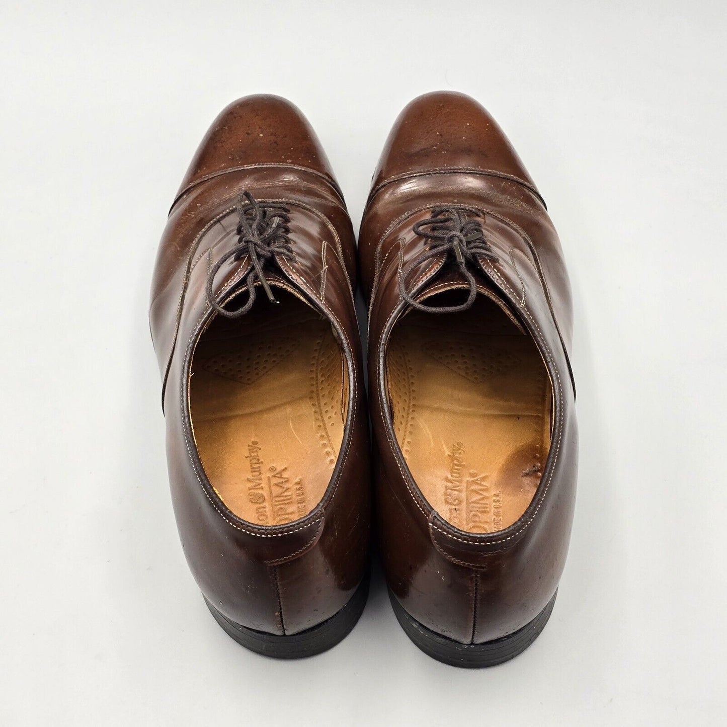 Johnson & Murphy Mens Size 11 D Optima Brown Leather Cap Toe Oxfords Dress Shoes