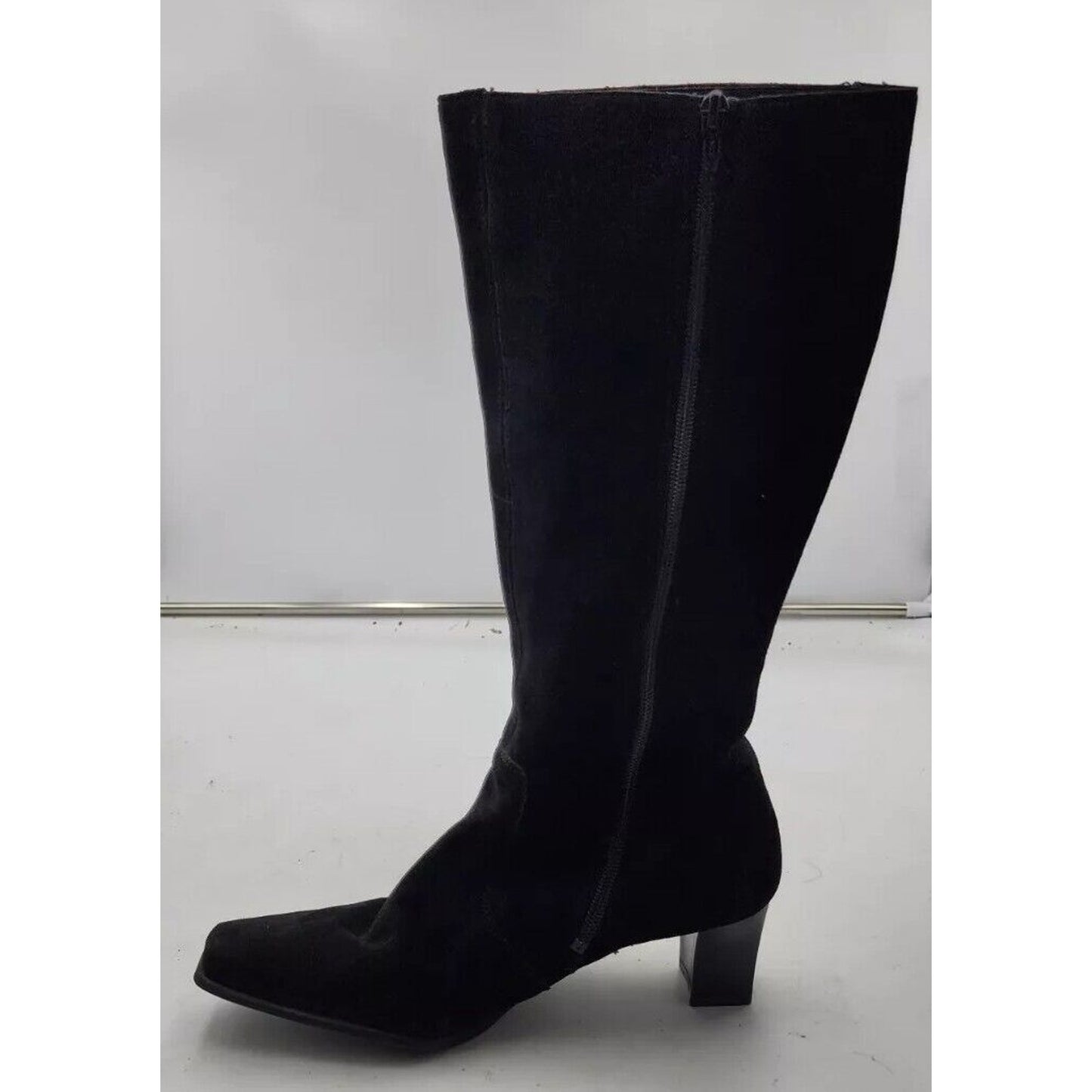 DORNDORF Women's Size 5.5 Black Suede Embroidered Zip-Up Knee High Heeled Boots