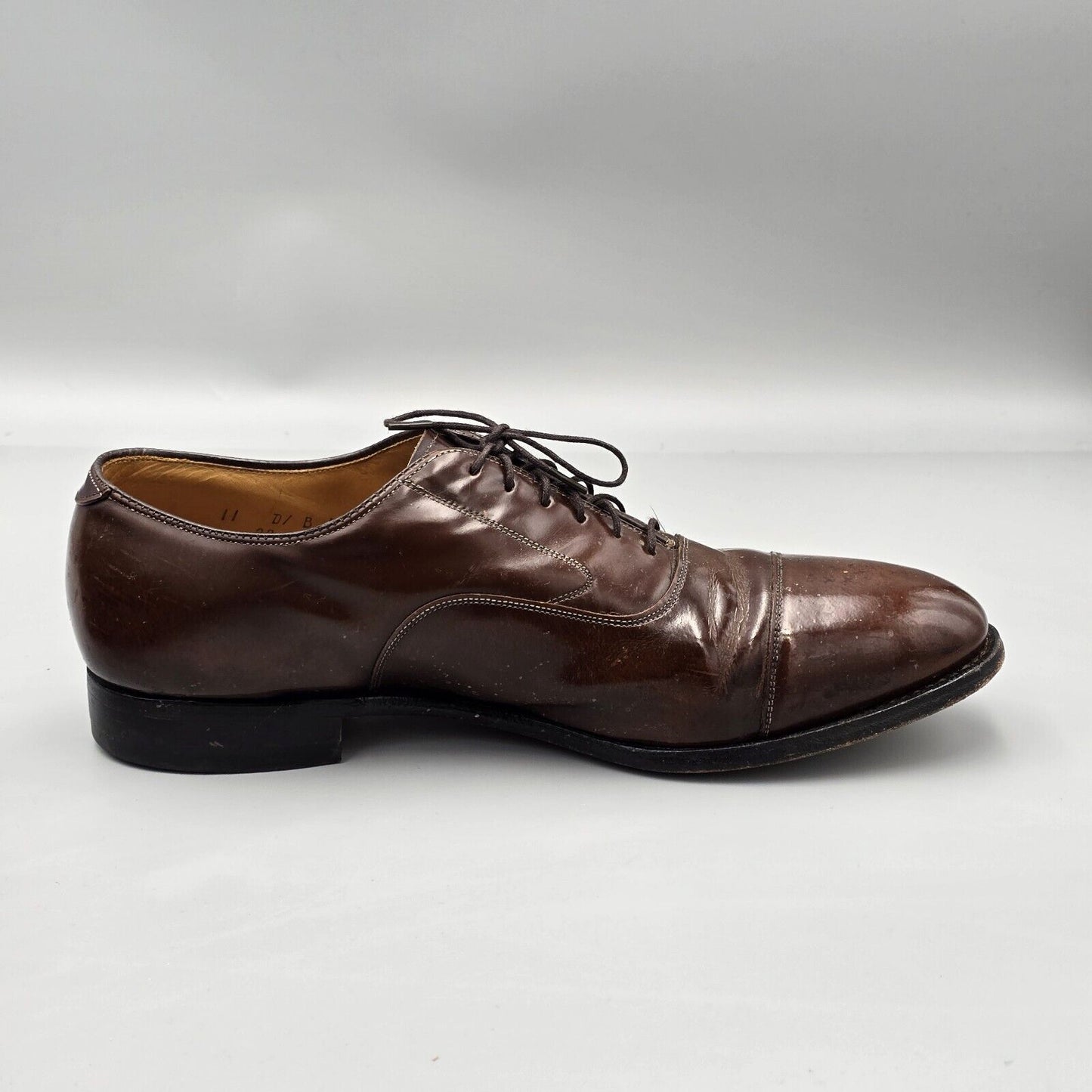 Johnson & Murphy Mens Size 11 D Optima Brown Leather Cap Toe Oxfords Dress Shoes