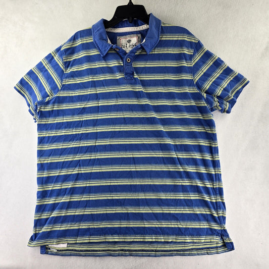 Fat Face Men's Size 2XL Blue Yellow Striped 100% Cotton Short Sleeve Polo Shirt