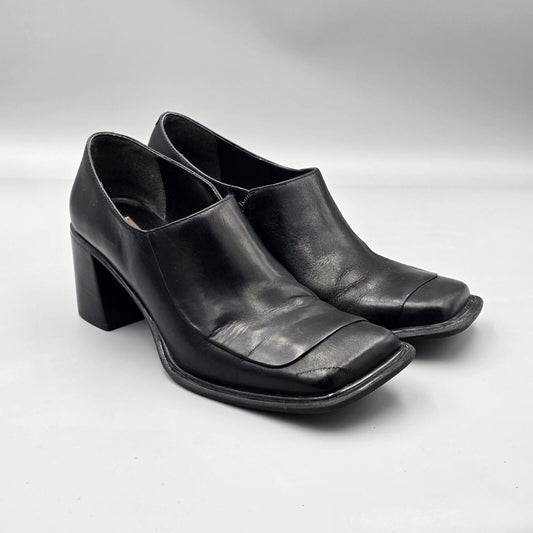 Sam & Libby Women's Size 8 M Cory Black Leather Slip On Block Heels Shoes *READ