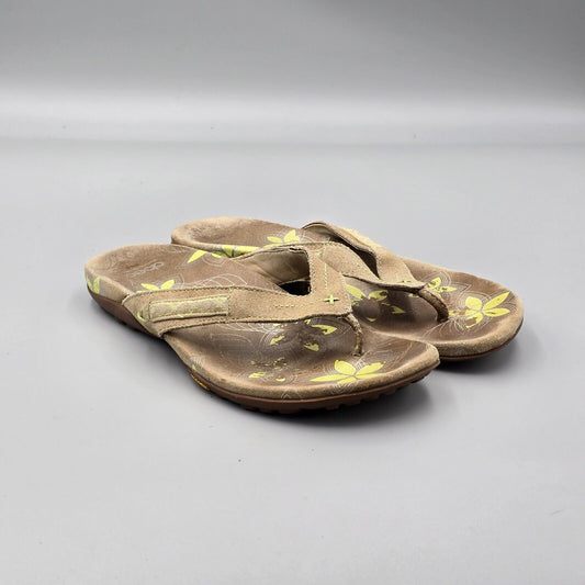 ABEO Women's Size 8 US Florette Beige Lime Floral Leather Vibram Thong Sandals