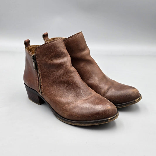 Lucky Brand Womens Size 8.5 M Basel Brown Leather Double Zip Ankle Booties Shoes