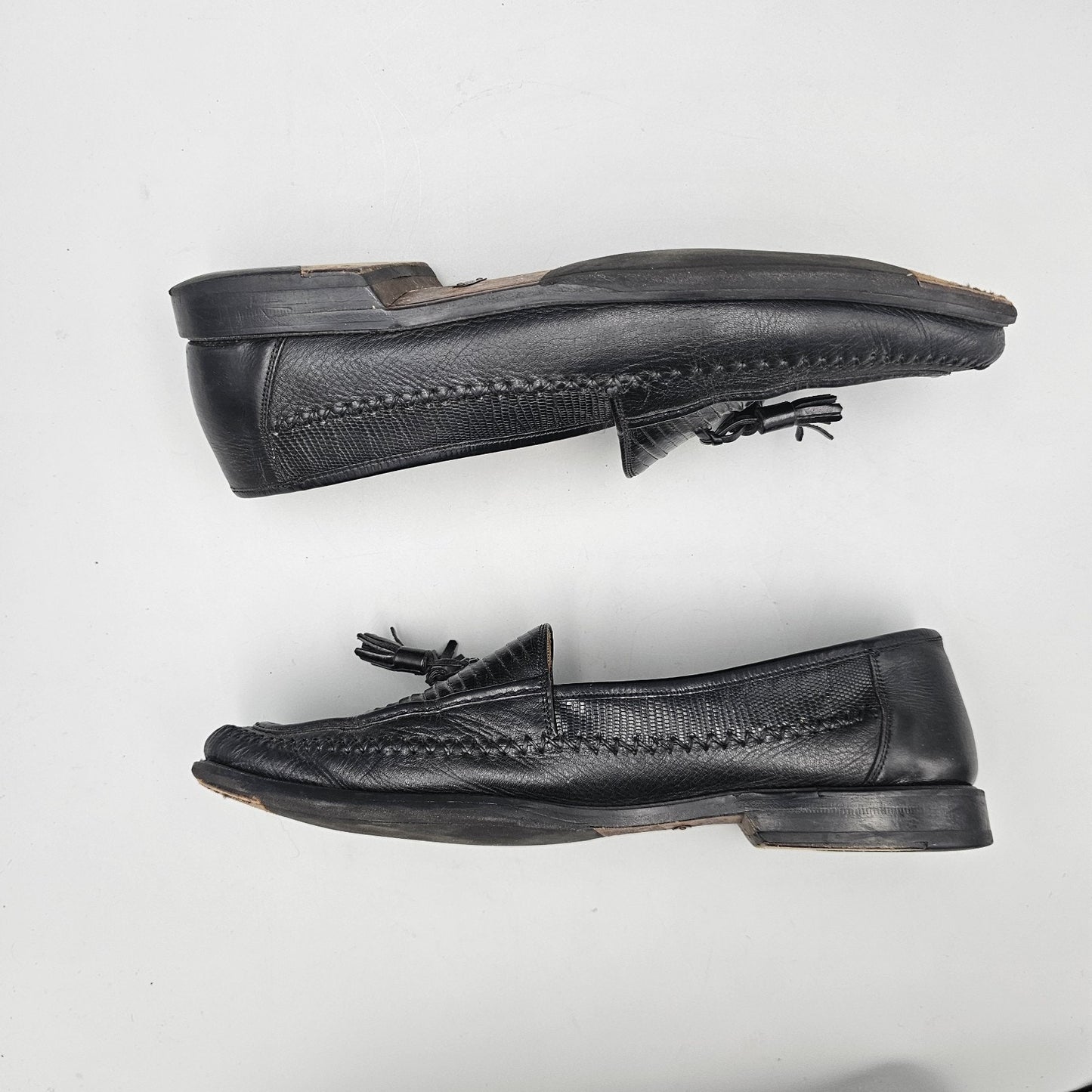 Peter Huber Mens Size 11.5 US Black Exotic Lizard Skin Tassel Dress Loafers READ
