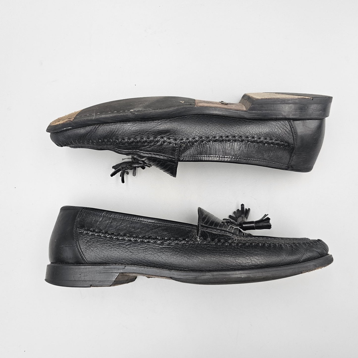 Peter Huber Mens Size 11.5 US Black Exotic Lizard Skin Tassel Dress Loafers READ