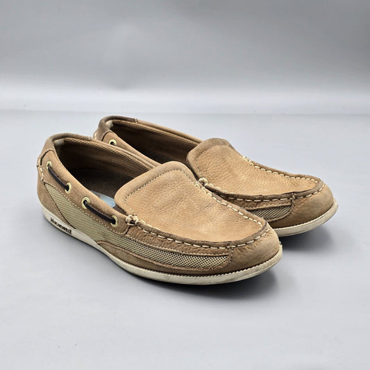 Margaritaville Women’s Size 8.5 Cape Code Slip On Tan Leather Boat Shoes Loafers