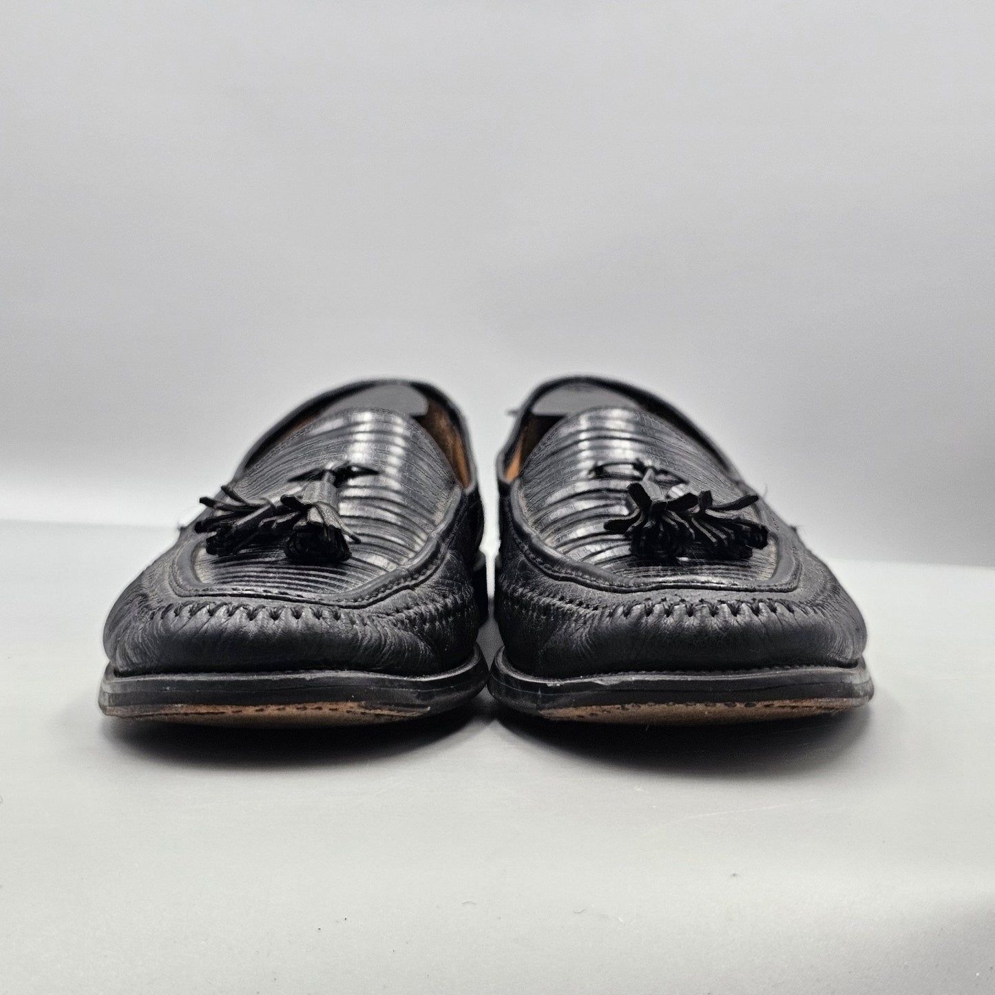 Peter Huber Mens Size 11.5 US Black Exotic Lizard Skin Tassel Dress Loafers READ