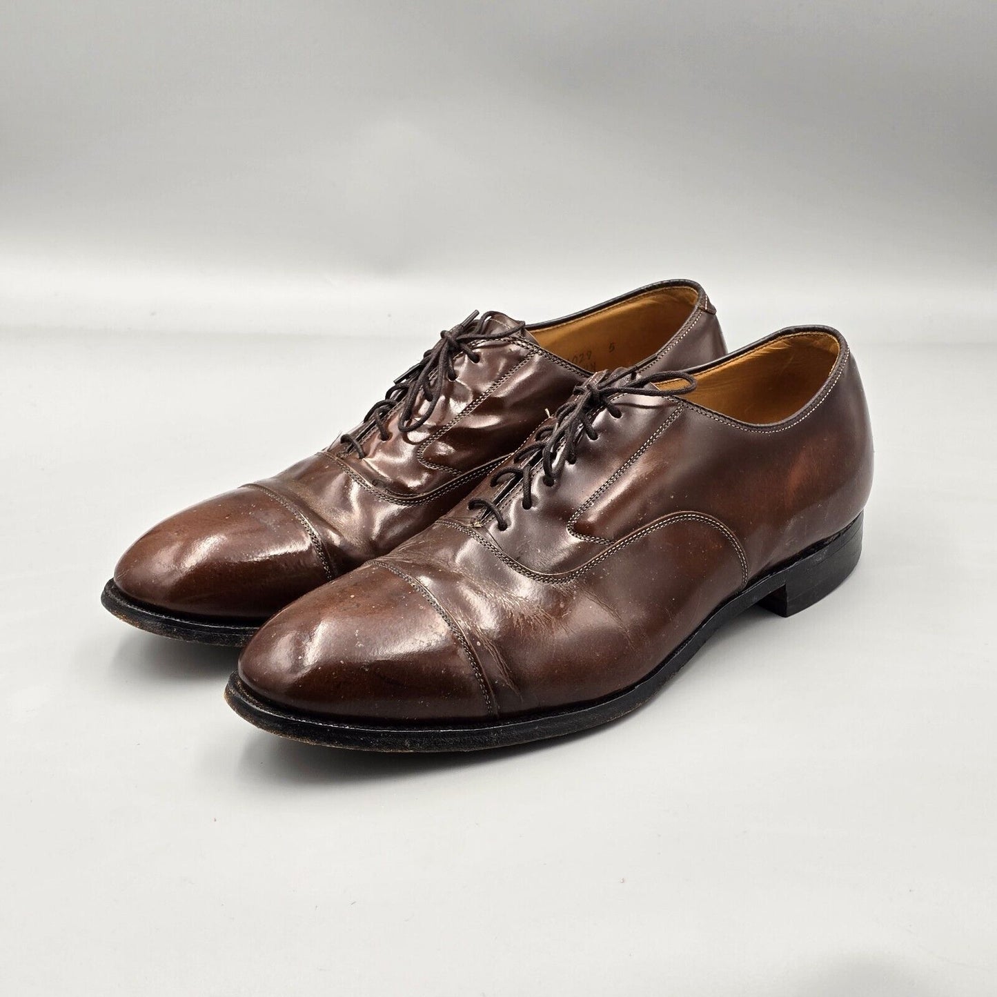 Johnson & Murphy Mens Size 11 D Optima Brown Leather Cap Toe Oxfords Dress Shoes