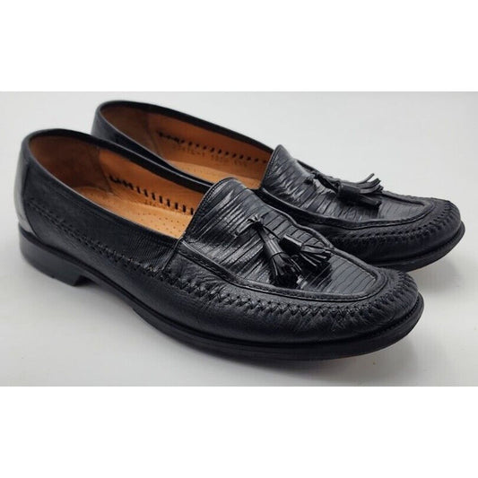 Peter Huber Exotic Genuine Lizard Skin Dress Shoe Black With Tassel Size 11.5 M