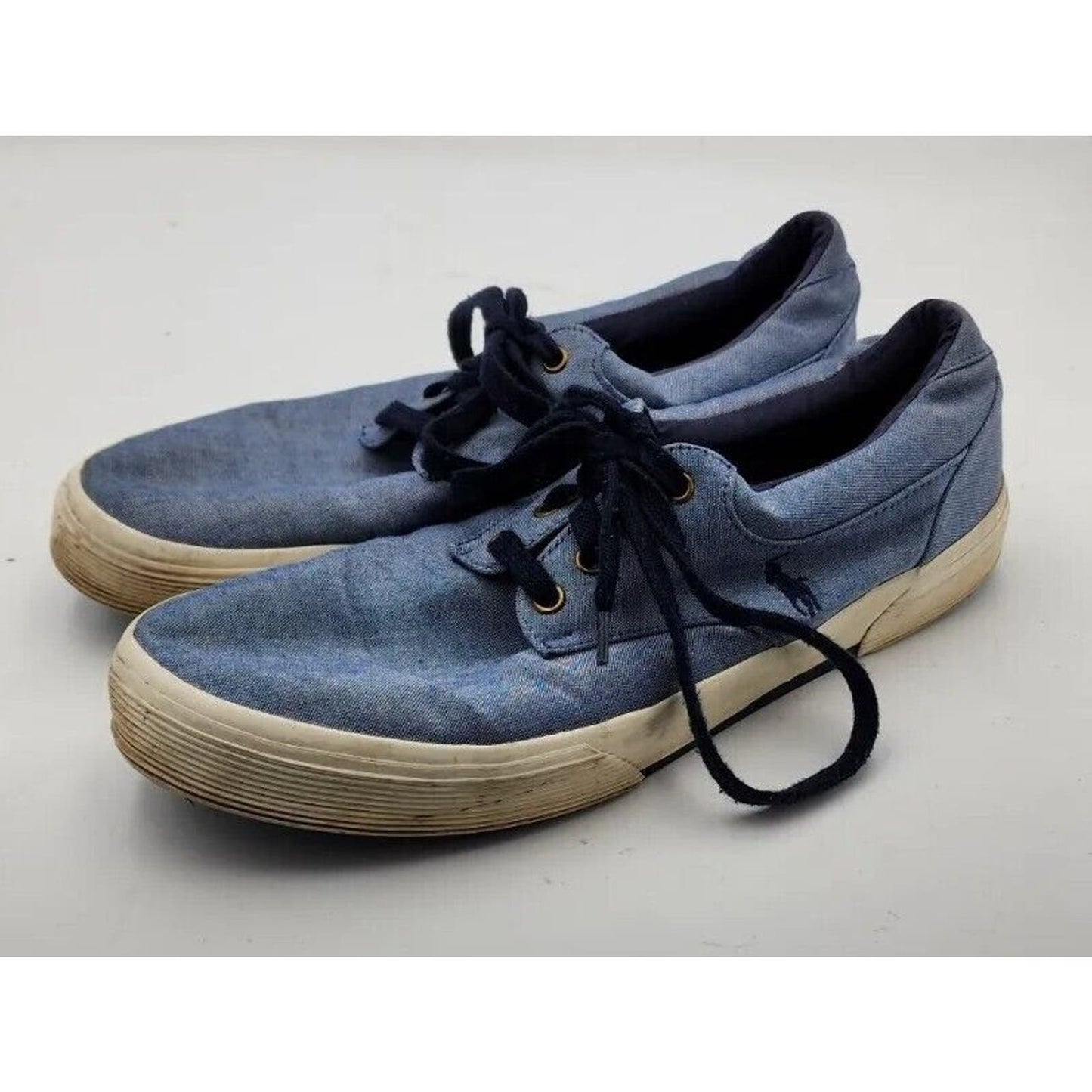 Polo Ralph Lauren Felton Blue Canvas Lace Up Boat Shoes Men's Size 12 D US