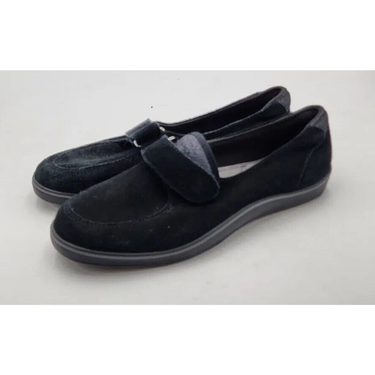 Grasshoppers Black Suede Strap Pull On Loafers Shoes Women's Size 7.5 M US EUC