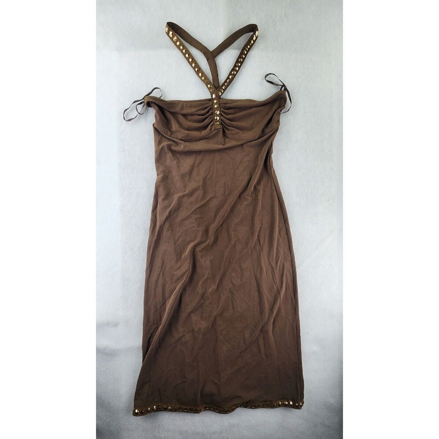 Tracy Reese New York Sleeveless Dress Brown W Gold Sequins Studs Women's Size 8