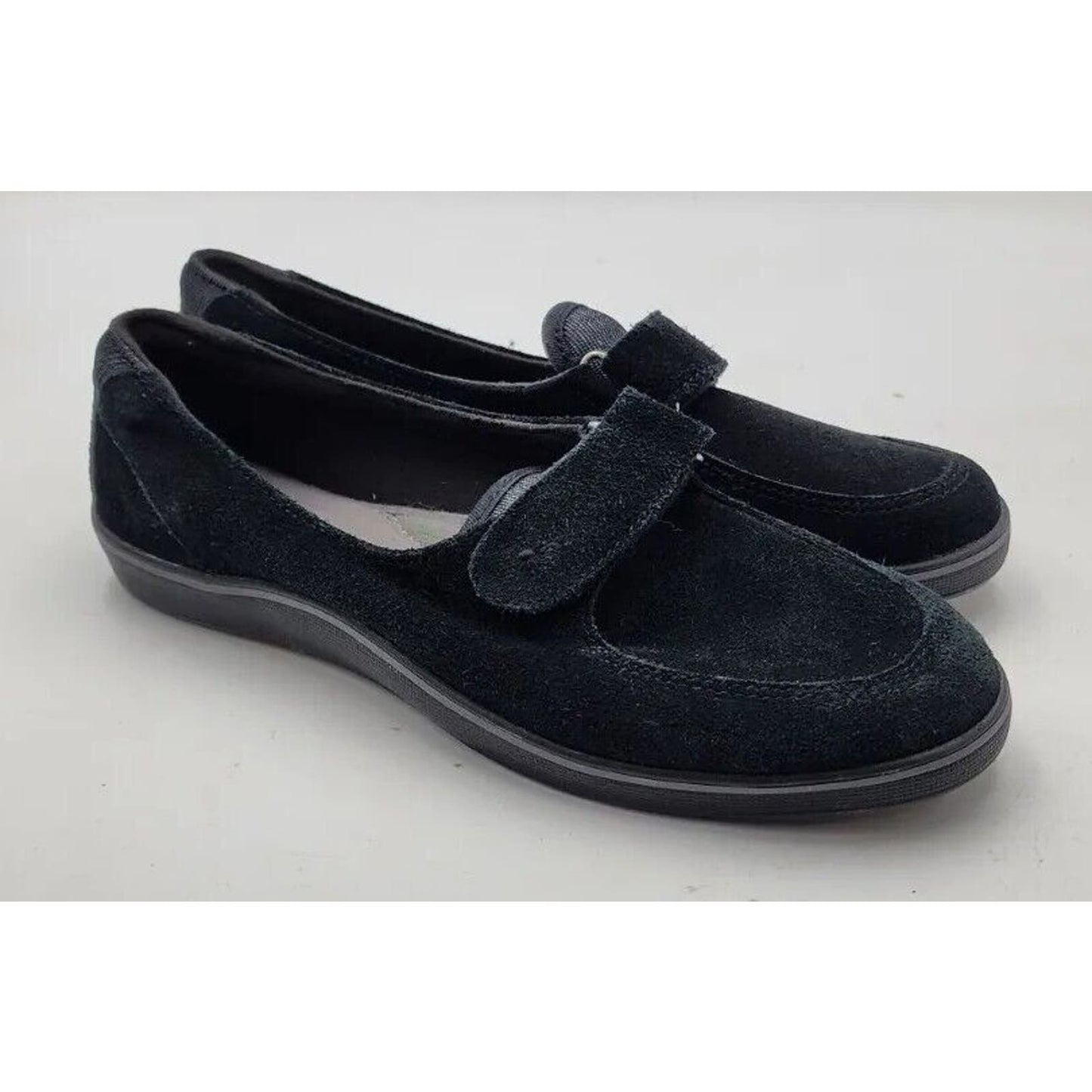 Grasshoppers Black Suede Strap Pull On Loafers Shoes Women's Size 7.5 M US EUC